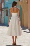 White Midi Halter A-Line Hollow Out Wedding Dress