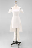White Cold Shoulder Sheath Mini Wedding Dress with Bow