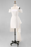 White Cold Shoulder Sheath Mini Wedding Dress with Bow