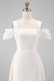 White Cold Shoulder Sheath Mini Wedding Dress with Bow