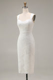 Ivory Sheath Spaghetti Straps Lace Appliqued Midi Wedding Dress