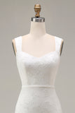 Ivory Sheath Spaghetti Straps Lace Appliqued Midi Wedding Dress