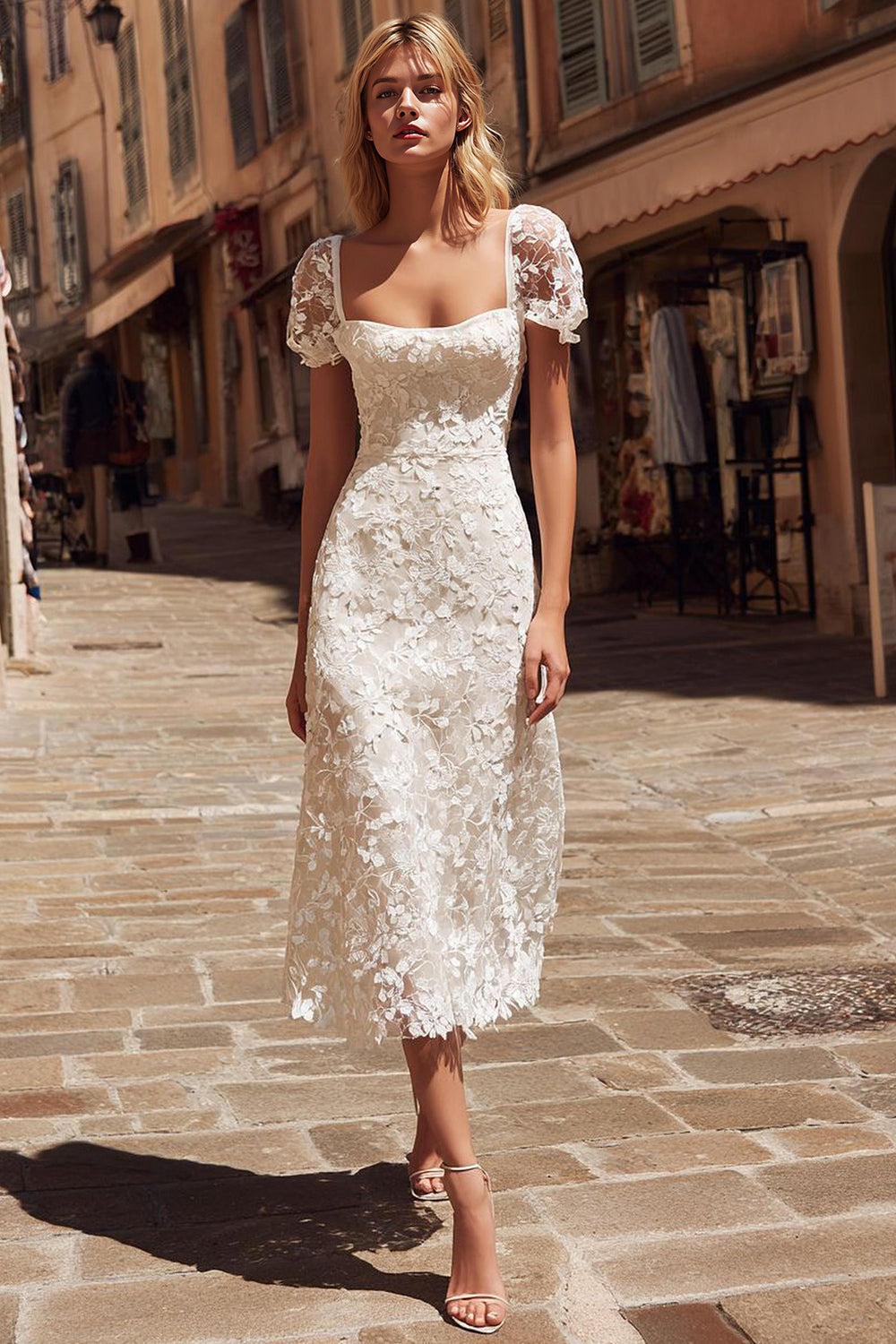 ZAPAKA Women Ivory Lace Wedding Dress A Line Midi Bridal Dress with Cap Sleeves Zapaka CA ZAPAKA Women Ivory Lace Wedding Dress A Line Midi Bridal Dress with Cap Sleeves Zapaka CA