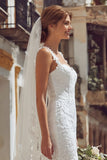 Ivory Corset Spaghetti Straps Lace Midi Wedding Dress