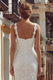 Ivory Corset Spaghetti Straps Lace Midi Wedding Dress
