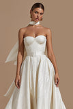Ivory Sweetheart A Line Midi Wedding Dress with Belt