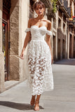 Ivory Lace A Line Off the Shoulder Long Wedding Dress