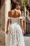 Ivory Lace A Line Off the Shoulder Long Wedding Dress
