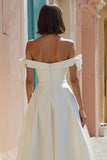 Off The Shoulder White A Line Midi Wedding Dress
