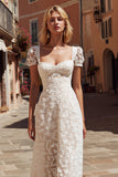 Ivory A Line Lace Short Sleeve Wedding Dress