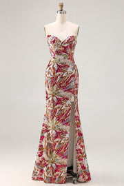 Sparkly Fuchsia Mermaid Sweetheart Sequins Florla Long Prom Dress with Slit