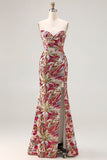Fuchsia Florla Mermaid Sweetheart Sequin Long Plus Size Prom Dress with Slit