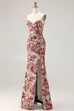 Fuchsia Florla Mermaid Sweetheart Sequin Long Plus Size Prom Dress with Slit