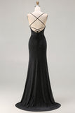 Sparkly Black Mermaid Spaghetti Straps Long Prom Dress with Slit