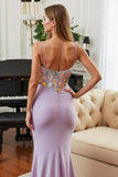 Lilac Floral Mermaid Spaghetti Straps Prom Dress