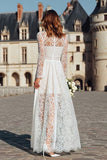 Ivory Lace High Neck Long Sleeve Engagement Dress