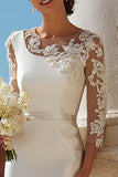 Ivory Bodycon 3/4 Sleeve Appliqued Midi Engagement Dress