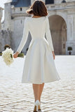 Ivory Beaded V Neck A Line Midi Engagement Dress