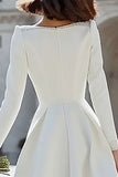 Ivory Beaded V Neck A Line Midi Engagement Dress