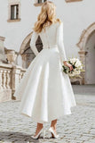 Ivory Jacquard Boat Neck A Line Registry Office Wedding Dress