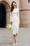 Ivory Bodycon Boat Neck Satin Courthouse Wedding Dress