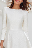 Ivory Long Sleeve A Line Midi Engagement Dress with Ruffles