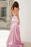 Pink Sweetheart Mermaid Beaded Cut Out Long Prom Dress with Slit