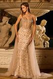 Sparkly Champagne Mermaid Corset Beaded Long Prom Dress with Sequins