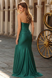 Strapless Mermaid Dark Green Corset Long Prom Dress with Sash