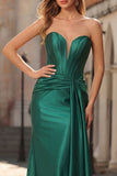 Strapless Mermaid Dark Green Corset Long Prom Dress with Sash