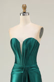 Strapless Mermaid Dark Green Corset Long Prom Dress with Sash