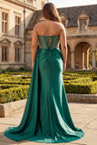 Sweetheart Mermaid Beaded Mint Green Long Prom Dress with Slit