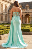 Sweetheart Mermaid Beaded Mint Green Long Prom Dress with Slit