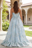 Strapless A Line Pink Jacquard Corset Long Prom Dress with Slit