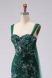 Dark Green Mermaid Sequin Lace Up Back Long Prom Dress with Slit