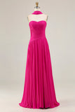 Fuchsia Sweetheart A Line Pleated Long Prom Dress with Sash