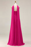 Fuchsia Sweetheart A Line Pleated Long Prom Dress with Sash