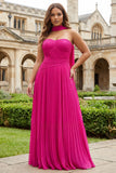 Fuchsia Pleated A Line Sweetheart Long Plus Size Prom Dress with Sash