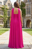 Fuchsia Sweetheart A Line Pleated Long Prom Dress with Sash