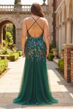 Sparkly Dark Green Sheath Open Back Long Prom Dress with Sequins