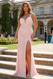Grey Green Mermaid Beaded Backless Applique Long Prom Dress with Slit