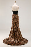 Brown Leopard Mermaid Sweetheart Lace Applique Long Prom Dress with Bow