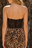 Brown Leopard Mermaid Sweetheart Lace Applique Long Prom Dress with Bow