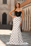 Black and White Polka Dots Sweetheart Mermaid Long Corset Prom Dress