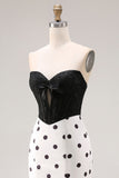 Black and White Polka Dots Sweetheart Mermaid Long Corset Prom Dress
