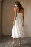 White A Line Chiffon Spaghetti Straps Midi Wedding Dress