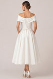 Off The Shoulder A Line White Courthouse Wedding Dress
