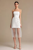 Strapless White Sheath Appliqued Rehearsal Dinner Dress