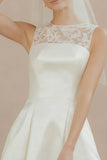 White A Line Lace Short Courthouse Wedding Dress