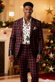 Red Black Grid 2 Piece Notched Lapel Men's Prom Suits